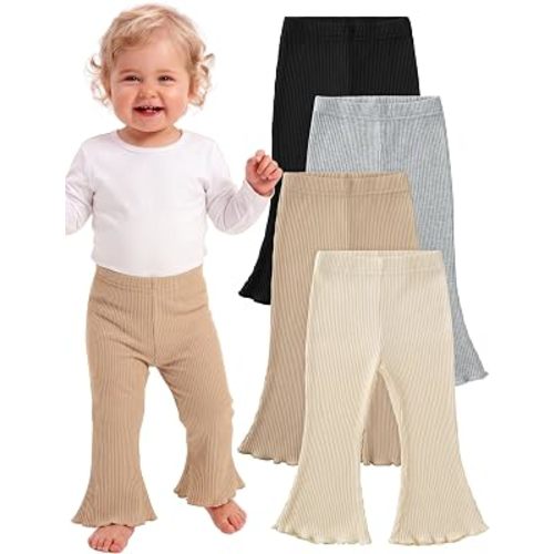 4 Pack Girl Flare Pants Ribbed Bell Bottom Leggings Soft Cotton