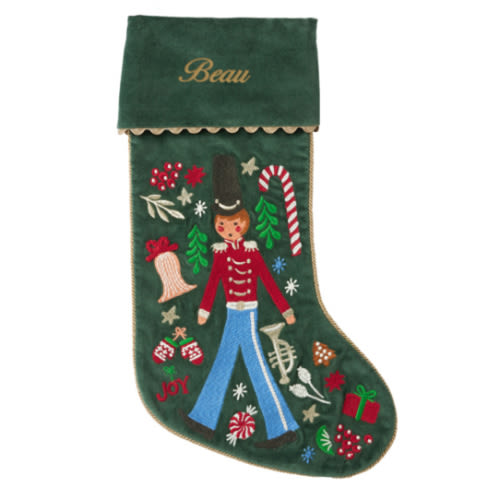 Rifle Paper Co. Nutcracker Embroidered Velvet Christmas Stocking Collection