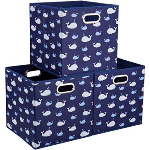 Whale Collapsible Cloth Storage Cube Baskets Blue Fabic Cube Bins 10.5x 10.5 x11 in Foldable Storage Cube Boxes Folding Storage Inserts Drawer for Cube Organizer Storage ,QY-SC11-3