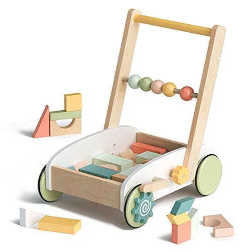 ROBUD Wooden Baby Walkers Building Blocks Toddler Toys Baby Learning Walker Educational Toys for 10-24 Months