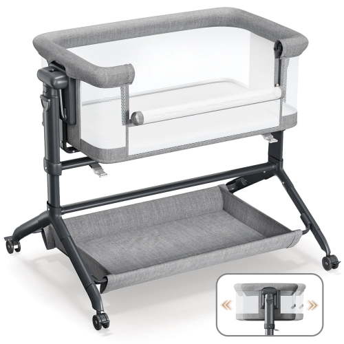 Baby Bassinet, Caveen Roacking Bassinet for Baby, Bedside Sleeper with Breathable Full-Mesh and Mattress, 6 Height Adjustable, Portable Bedside Crib for Infants, Grey