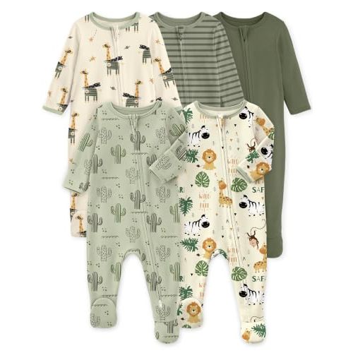 Yoofoss Baby Sleepers 5 Pack 100% Organic Cotton, Girl Boys Newborn Pajamas | Convenient 2-way Zipper Pjs for Baby Clothes, Infant Footie Pajamas for 0-3 3-6 6-9 Months Soft Sleep Newborn Essentials