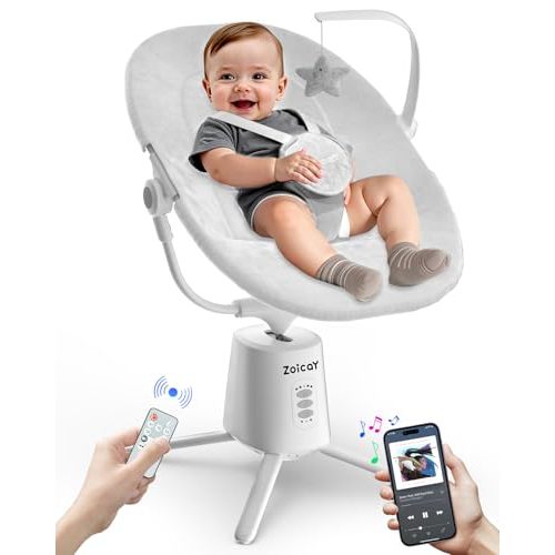 Zoicay Baby Swing,Baby Swings for Infants with 3 Modes & 5 Speeds, BT Enabled App & Remote Control, Electric Swing – 6 Lullabies and 3 Timer Setting, 2 Seat Positions and 5-Point Harness Swing (White)
