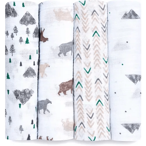 aden + anais Essentials Swaddle Blanket, Muslin Blankets for Girls & Boys, Baby Receiving Swaddles, Newborn Gifts, Infant Shower Items, Toddler Gift, Wearable Swaddling Set, 4 Pack, Bear Necessities