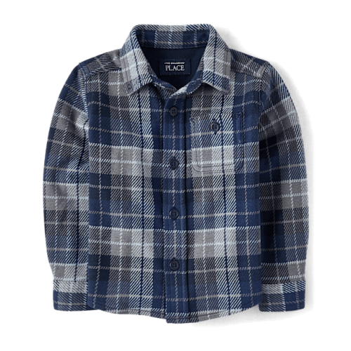 Baby And Toddler Boys Plaid Luxe Cozy Knit Button Up Shirt - Blue