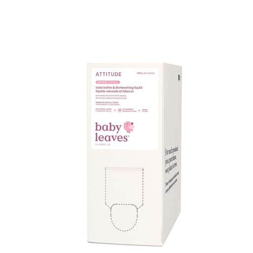 ATTITUDE Baby Dish Soap and Bottle Cleaner, EWG Verified Dishwashing Liquid, No Added Dyes or Fragrances, Tough on Milk Residue and Grease, Vegan, Vegan, Unscented, Bulk Refill, 67.6 Fl Oz