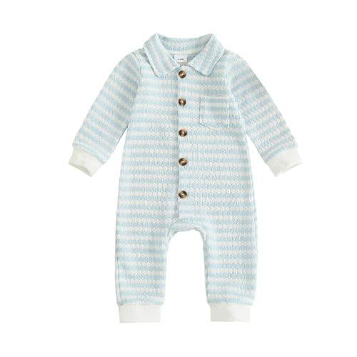Thorn Tree Baby Boys Clothes Infant Knit Romper Long Sleeve Newborn Outfits Button Closure Onesie Turn Down Collar Jumpsuit