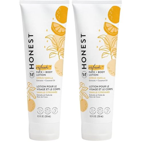 The Honest Company Hydrating Face and Body Lotion,Fast Absorbing,Naturally Derived Hypoallergenic,Citrus Vanilla Refresh,8.5 fl oz,(Pack of 2)