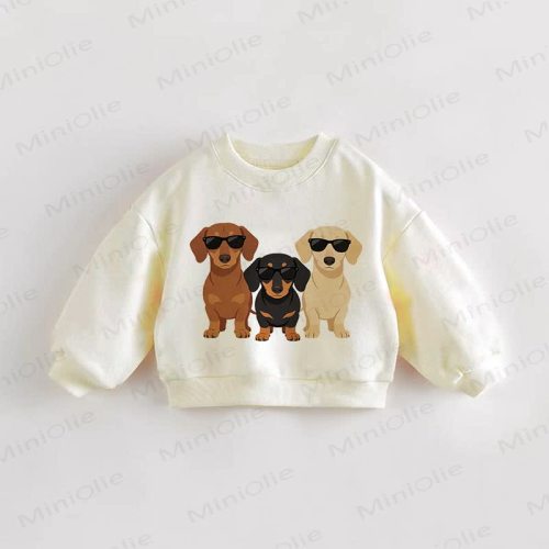 Baby Toddler Cartoon Dachshund Beige Sweatshirt