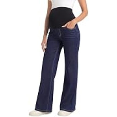 V VOCNI Maternity Jeans Straight Leg Pregnancy Wide Leg Denim Pants | Stretchy Denim, Over Bump Support, Pockets, Loose Fit, Pregnancy Pants for Work, Trendy Spring Fall Maternity Clothes