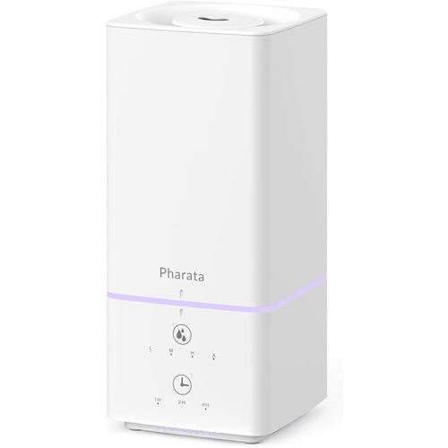 Pharata Humidifiers for Bedroom Home Baby, 2L Top Fill Cool Mist Air Humidifier with 7 Color Atmosphere Light, Small Ultrasonic Quiet Humidifier for Nursery & Plants, (White)