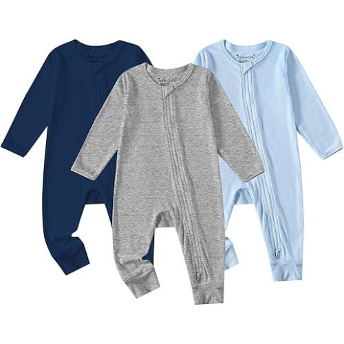 Jimonda Ribbed Rayon From Bamboo Baby Boys/Girls Sleepers, 2-Way Zipper Long Sleeve Footless Pajamas With Mittens Soft Pjs