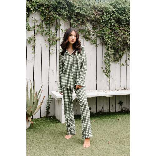 Long-Sleeved Women's Pajama Set in Gingham Fir