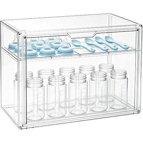 ERTIUANIO Baby Bottle Organizer – 3 Tier Bottle Storage Organizer Baby for Nipples, Pump Parts, Food Jars – Clear Acrylic Bottle Station Organizer for Countertop and Kitchen, Gifts for New Mom