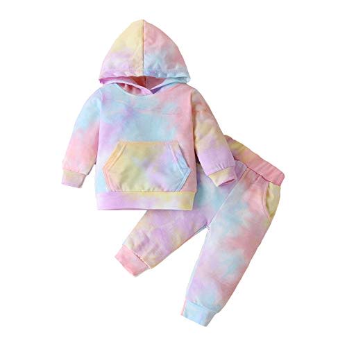 Newborn Infant Baby Girls Sweatshirts Tie Dye Sweatsuit Hoodies Tops Pants 2Pc Tracksuit Fall Winter Clothes Set