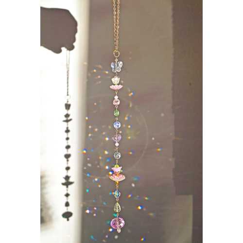 Handmade Floral Fairycore Beaded Suncatcher: Crystal Prism, Boho Plant Charm