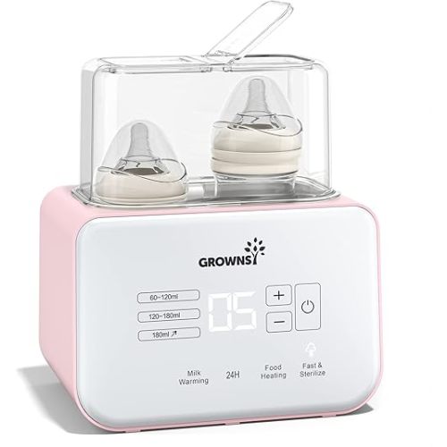 Baby Bottle Warmer, Gronwsy 8-in-1 Fast Milk Warmer with Timer Breastmilk or Formula, Fits 2 Bottles, Accurate Temperature Control, with Defrost, Sterili-zing, Keep, Heat Baby Food Jars Function