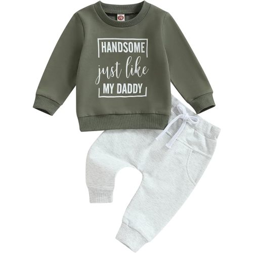 YINGISFITM Toddler Baby Girl Boy Fall Winter Clothes Letter Long Sleeve Shirt Crewneck Swatshirt Top Pocket Pants Outfit Set