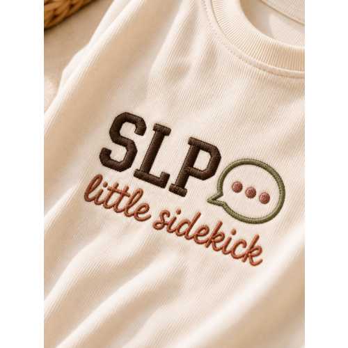 SLP Little Sidekick Embroidered Baby Romper, Speech Therapist Baby Gift, Speech Therapy Outfit, SLP Baby Shower Gift