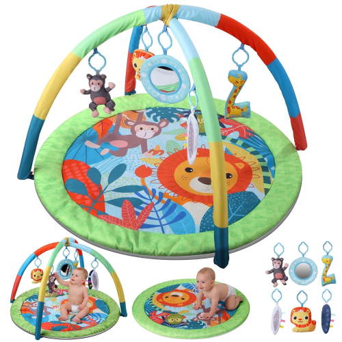 JoyStone Baby Play Mat, Infant Tummy Time Activity Gym with Hanging Toys, Piano Kick Mat, Green