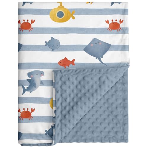 Fleece Baby Blankets for Girls & Boys, Infant Toddler Blanket | Soft Newborn Baby Minky Receiving Blanket, Dotted Backing for Nursery Crib Stroller, Double Layer, 30''x40'', Blue Ocean