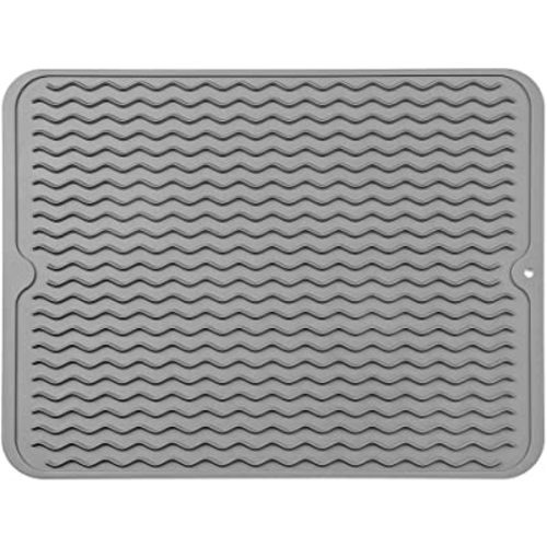 Silicone Dish Drying Mat for Multiple Usage,Easy clean,Eco-friendly,Heat-resistant Silicone Mat for Kitchen Counter or Sink,Refrigerator or drawer liner Grey L 16 inches x 12 inches