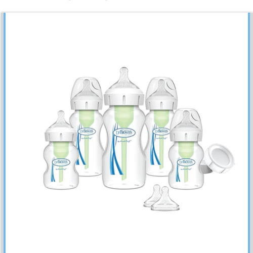 Dr. Brown's Natural Flow Anti-Colic Options+ Wide-Neck Baby Bottle Newborn Feeding Set with Baby Bottle Travel Caps