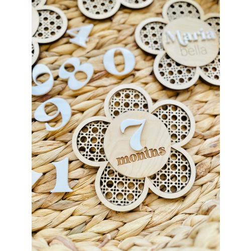 Wooden Baby Milestone Flowers | Custom Daisy Milestone Set | Interchangeable Milestone Cards | Rattan Baby Monthly Milestone Markers