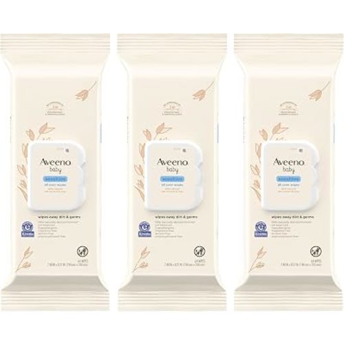 Aveeno Baby Sensitive All Over Wipes with Aloe & Natural Oat Extract for Face, Bottom, Hands & Body, pH-Balanced, Hypoallergenic, Fragrance-, Phenoxyethanol- & Alcohol-Free, 64 ct (Pack of 3)
