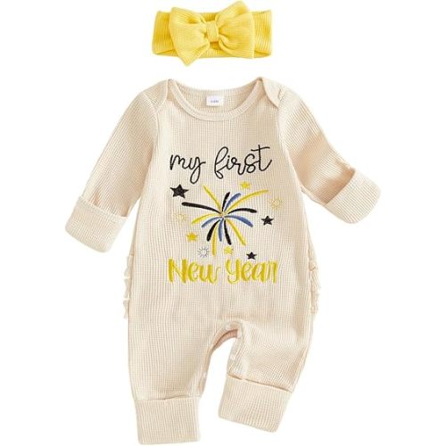 Socutebabe My First Easter Baby Girl Outfit Newborn 0 3 6 Months Bunny Onesie Waffle Knit Sweater Romper and Headband