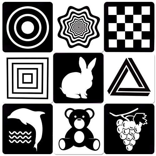 MINTLIFE Black White Flash Cards for Babies 20 Cards 40 Pages 8.4'' x 8.4'' High Contrast Newborn Baby Toys