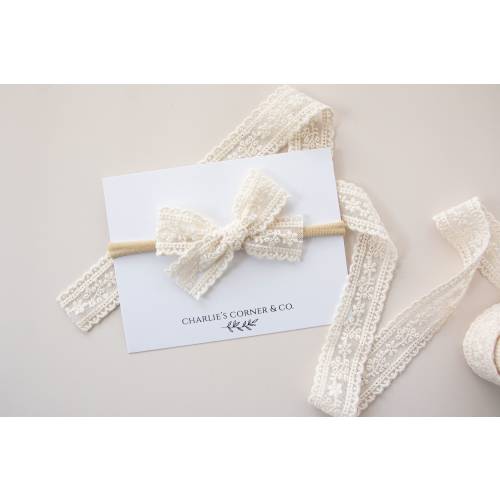 Ivory Floral Lace Headband, Nude Band
