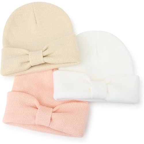 AQOKKA Baby Beanies Toddler Winter Hats with Bow Soft Warm Infant Knit Newborn Beanies Hat for Baby Boys Girls 0-36 Months