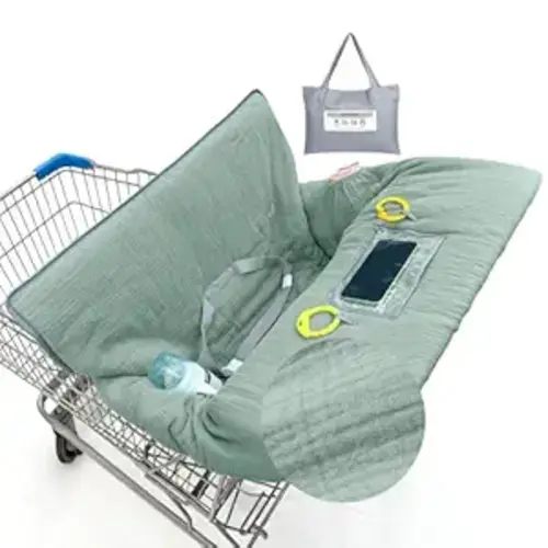 Muslin Shopping Cart Cover for Baby Soft & Breathable High Chair Covers for Restaurant Seat Grocery Cart Cover with Storage Pocket Machine Washable for Infant Toddler Boy Girl, Sage Green