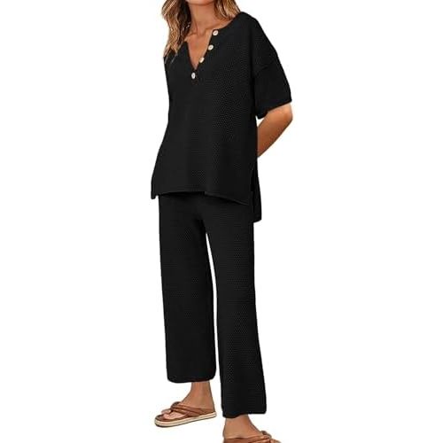 Ekouaer Lounge Sets for Women 2 Piece Pullover Sweater Set Knit Tops Wide Leg Pants Sweatsuits Casual Travel Outfits, S-XXL