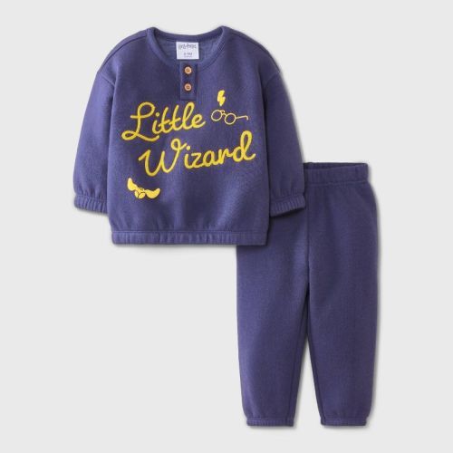 Baby Boys' 2pc Harry Potter 'Little Wizard' Printed Pullover Sweatshirt and Bottom Set - Navy Blue