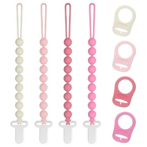 Pacifier Clips Baby Girls - Draklary 4 Pack Paci Clip Silicone Soothe Baby Binky Holder for Newborn Essentials Shower Birthday Gift