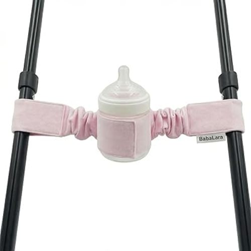 Baby Bottle Strap for Stroller, High Chair & Car Seat, Soft Cotton Holder, Adjustable Universal Fit, Patented Design, Pink