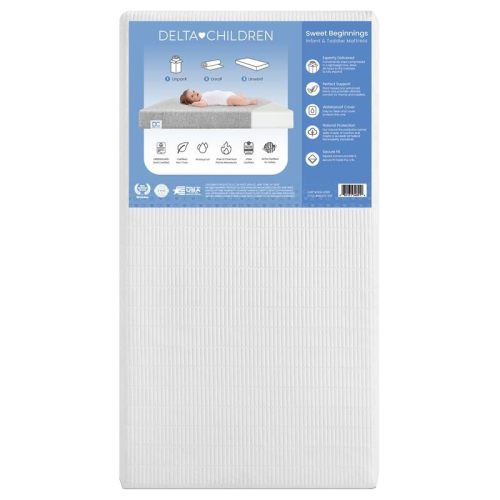 Delta Children Sweet Beginnings Dual Sided Baby Crib Mattress and Toddler Mattress, GREENGUARD Gold and CertiPUR-US Certified, Firm Plant-Based Foam, Waterproof, 5 Year Warranty, Made in USA, White