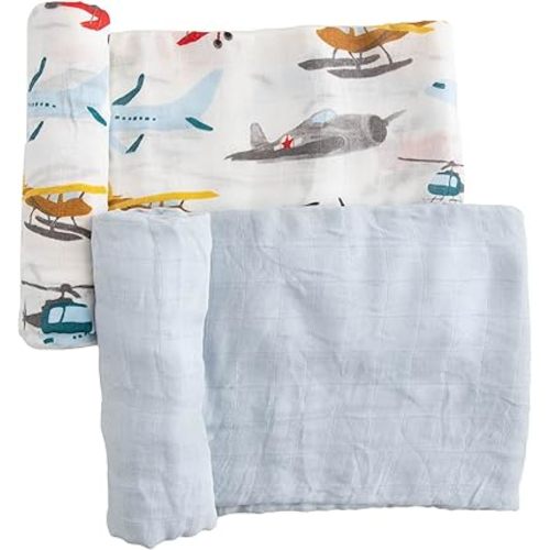 Little Unicorn Air Show Cotton Muslin Swaddle Blanket Set | Set of 2 | 100% Cotton | Super Soft | Newborns and Infants | Large 47 x 47 | Machine Washable
