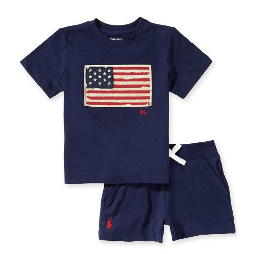 Polo Ralph Lauren Baby Boys Short Sleeve American Flag Tee & Short 2-Piece Set