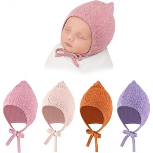 4 Pack Newborn Baby Girl Bonnet Knit Hospital Newborn Beanie Hats