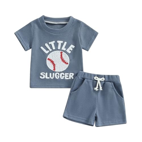 Iflutecuted Baby Boy Baseball Outfit Letter Embroidered Short Sleeve T-Shirt Tops Shorts Set Waffle Knit Summer Clothes