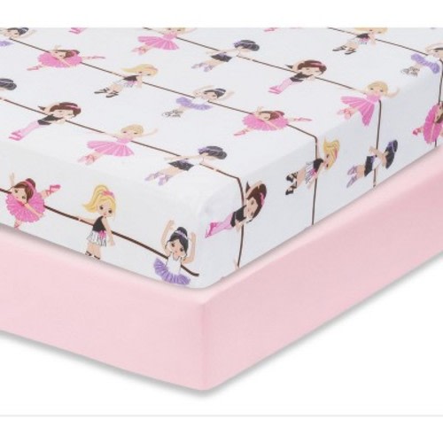 Everyday Kids 2-Pack Fitted Girls Crib Sheets, 100% Soft Breathable Microfiber, Fits Standard Crib Mattress 28x52in, Ballerina and Pink Sheets