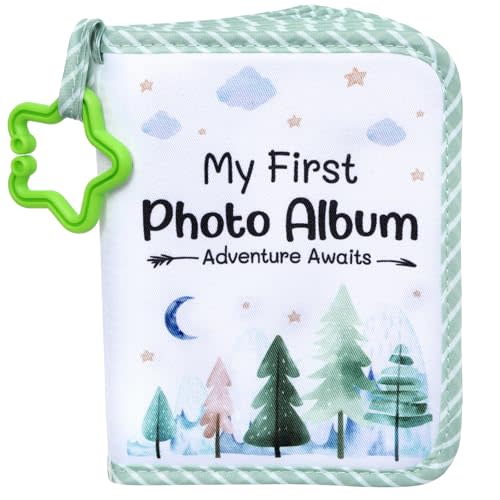 QOUBAI Baby's My First Family Album Soft Photo Cloth Book Holds 4x6 Family Pictures My First Book of Photos Baby Memory Album Gender Neutral Gift for Babies Newborn Toddler Baby Shower Adventure