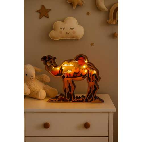 Wooden Camel Night Light | Handmade Animal Lamp  Desert Sunset Decor  Warm LED Table Lamp Bedroom Nightlight Unique Gift for Kids & Home