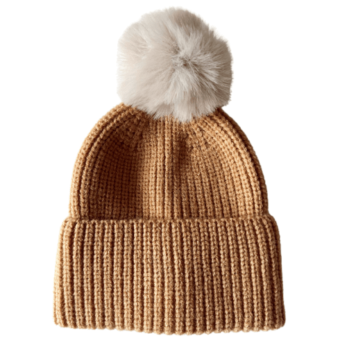 Rib Knit Fur Pom Hat, Rustic