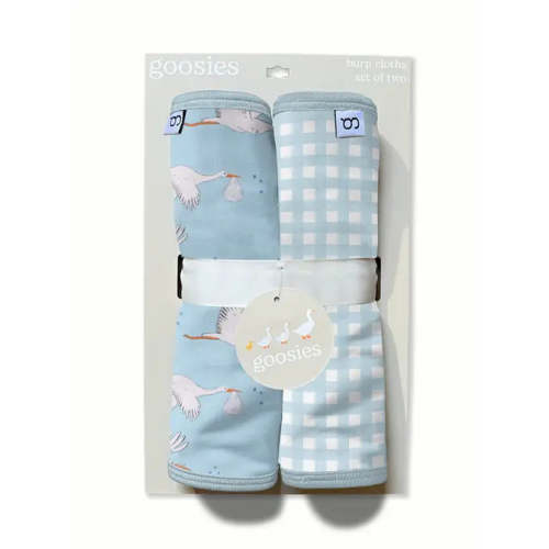 Burp Cloth Set- Stork/Blue Gingham – Goosies