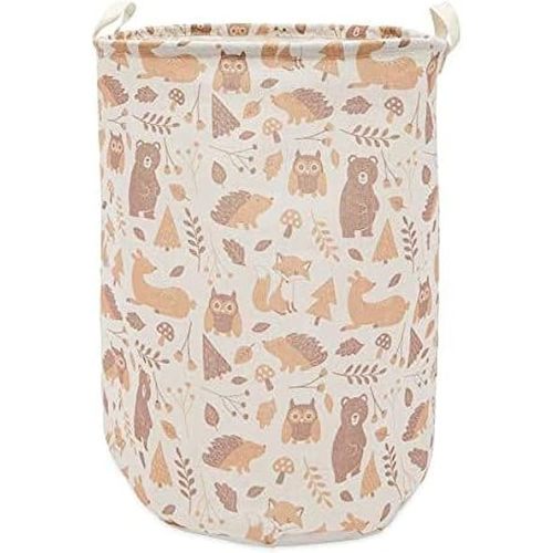 Okuna Outpost Collapsible Woodland Nursery Laundry Hamper - Waterproof Canvas Storage Bin - Easy-Carry Hamper with Lid - Woodland Animal Toy Storage - 15.7 x 15.7 x 19.7 in, Multicolor
