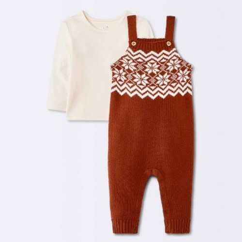 Baby 2pc Long Sleeve Christmas Holiday Fairisle T-Shirt and Overalls Set - Cloud Island™ Red/Cream 0-3M